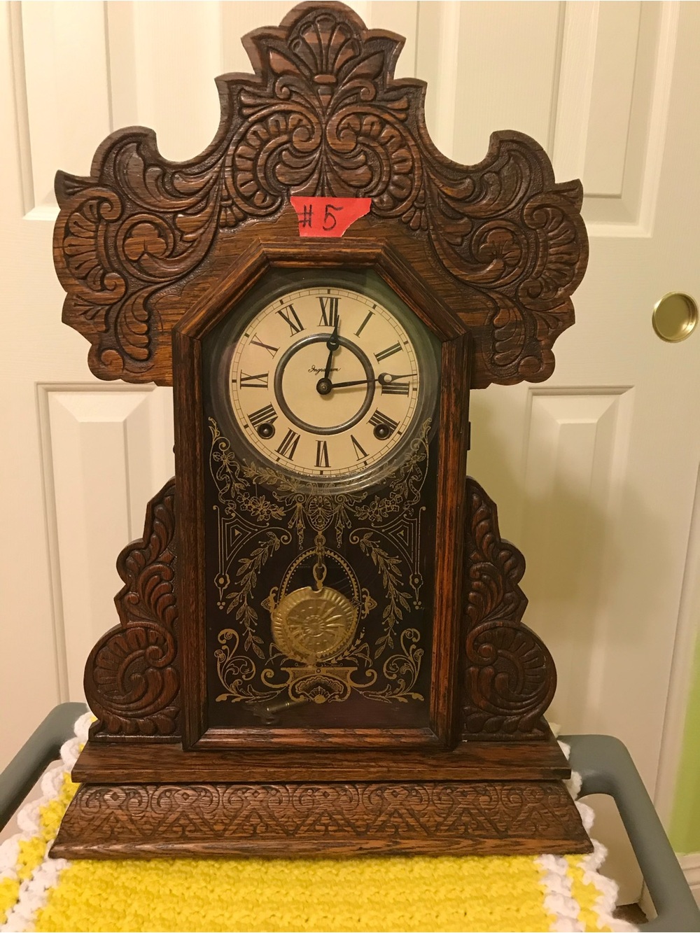 Antique-Style Ornate Wall Clock in Dark Brown